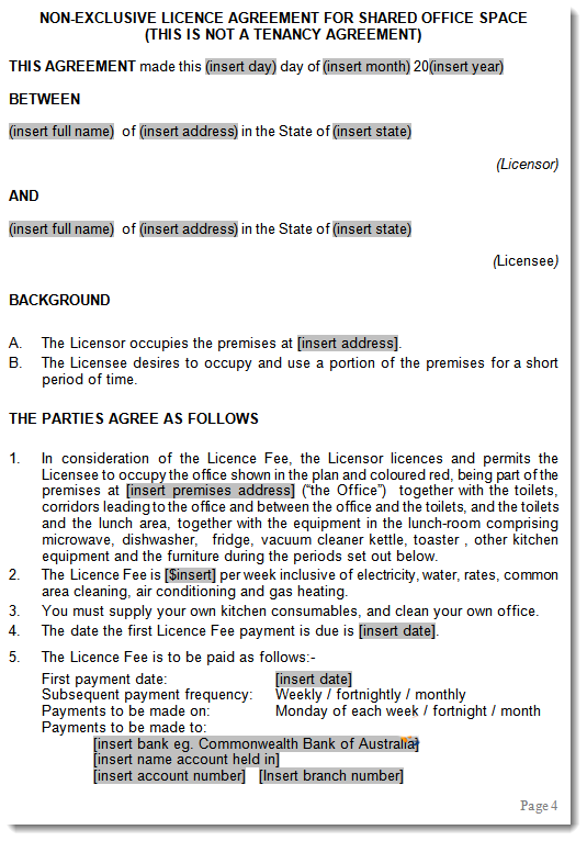 Office sharing agreement excerpt