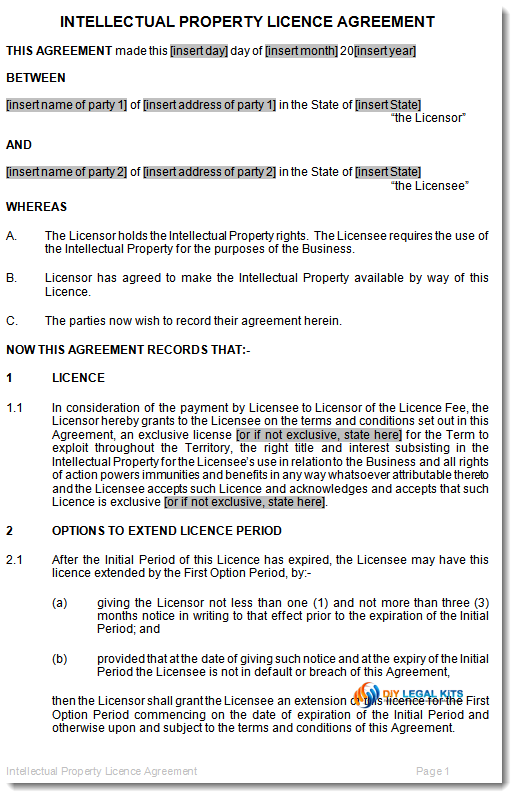Sample document Intellectual Property Licence Agreement Template 