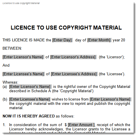 Licence to Use Copyright Material Agreement