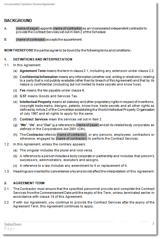 Sample 3 Incorporated Contractor Services Agreement
