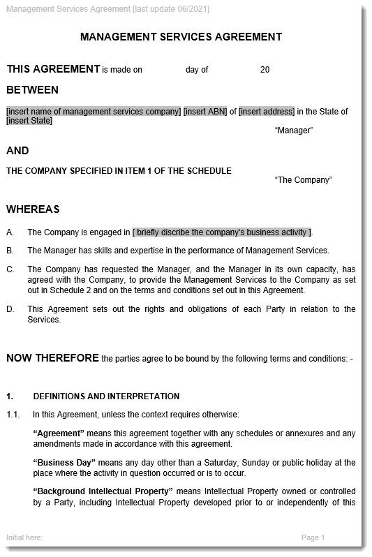 Management Service Agreement Sample