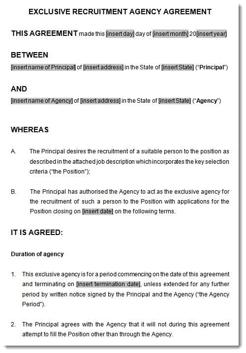 Recruitment Agency Agreement Sample Document