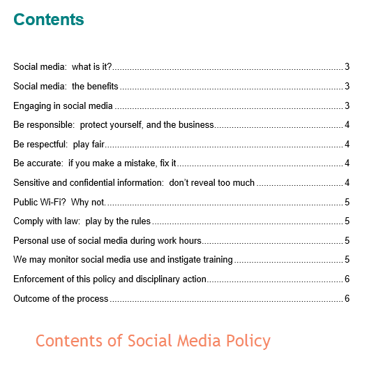 Social Media Policy Contents