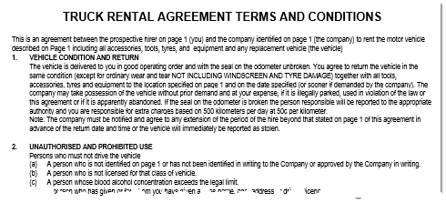 Sample Truck Agreement