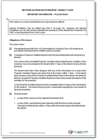 Click Through for Enlarged Sample of WA Residential Tenancy Lease 1
