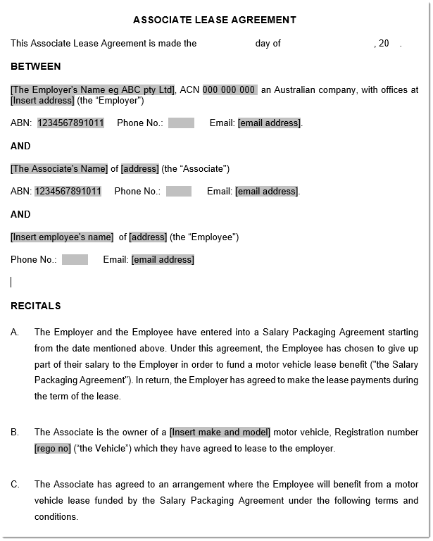 Associate Lease template sample