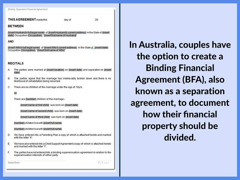 Couples have the option to make a separation agreement